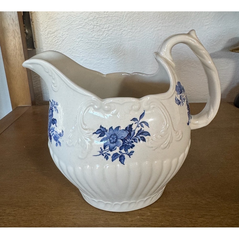 Crown Devon Staffordshire England Blue Floral Pitcher or Gravy Boat